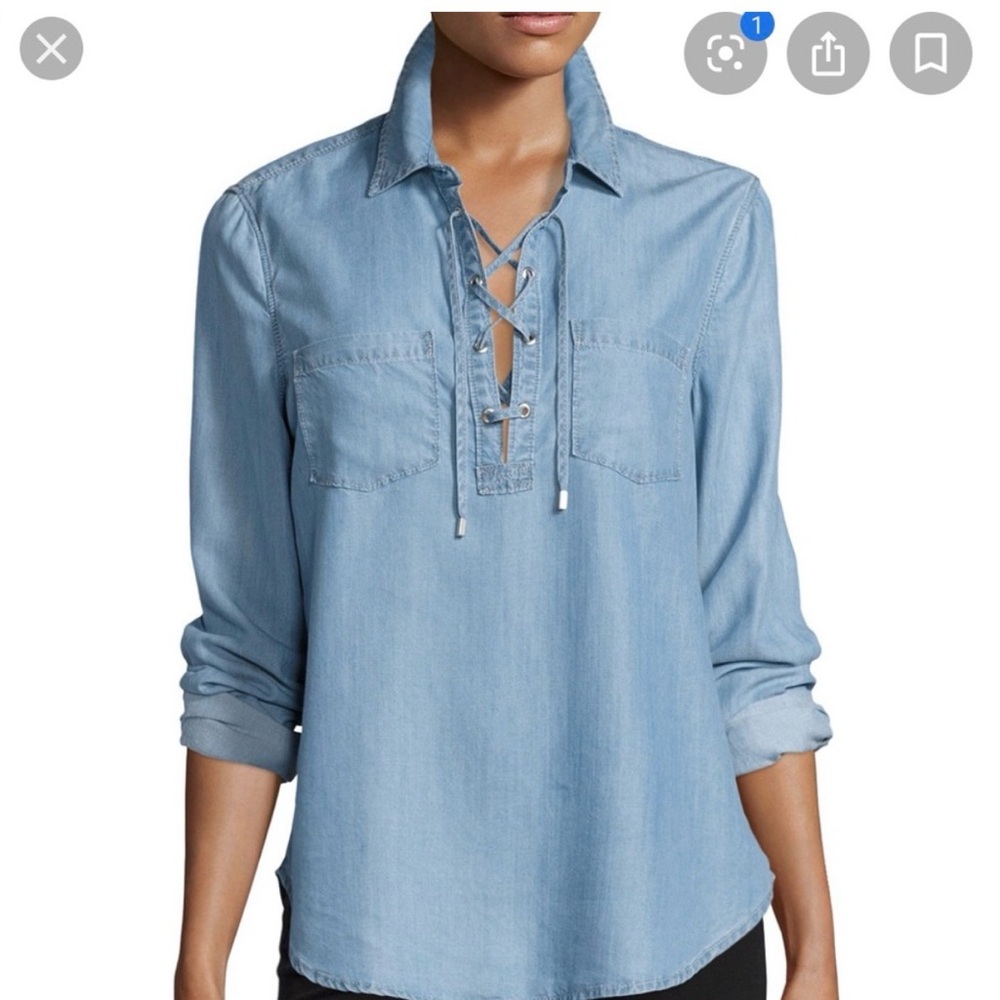 PAIGE Light Blue Lace-Up Denim Blouse